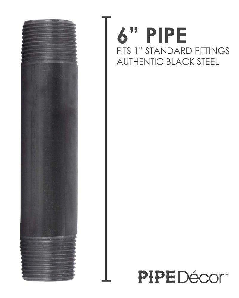PIPE DECOR 1" x 6" Black Steel Plumbing Pipe, 6-Pack, Pre Cut Connector, Industrial Steel Grey Fits Standard One Inch Threaded Black Malleable Iron Fittings, Build Vintage DIY Furniture - Image 2